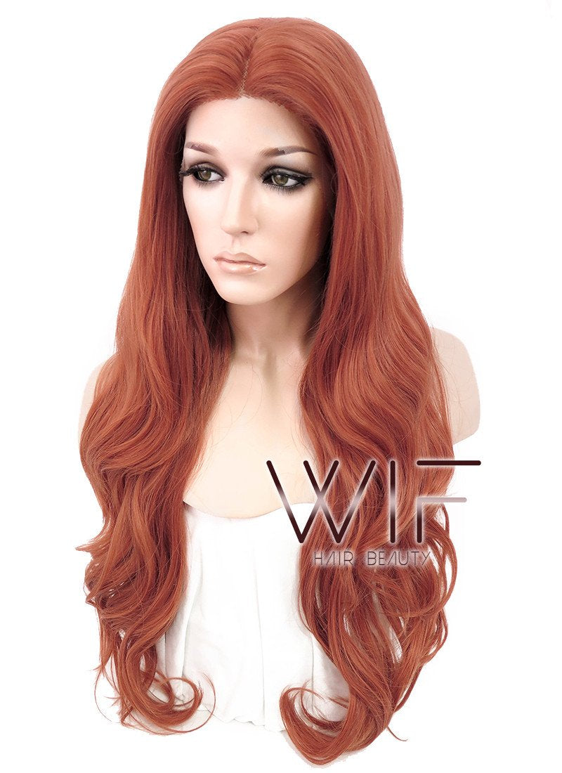 24" Wavy Reddish Orange Lace Front Synthetic Wig LF867