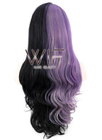 24" Long Curly Purple Grey Black Mixed Customizable Made-To-Order Lace Front Synthetic Hair Wig LF869