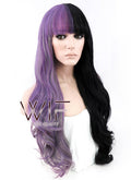 24" Long Curly Purple Grey Black Mixed Customizable Made-To-Order Lace Front Synthetic Hair Wig LF869