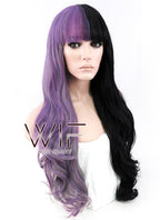 24" Long Curly Purple Grey Black Mixed Customizable Made-To-Order Lace Front Synthetic Hair Wig LF869