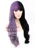 24" Long Curly Purple Grey Black Mixed Customizable Made-To-Order Lace Front Synthetic Hair Wig LF869