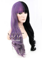 24" Long Curly Purple Grey Black Mixed Customizable Made-To-Order Lace Front Synthetic Hair Wig LF869