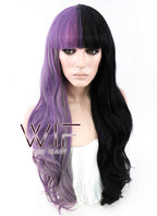 24" Long Curly Purple Grey Black Mixed Customizable Made-To-Order Lace Front Synthetic Hair Wig LF869