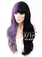 24" Long Curly Purple Grey Black Mixed Customizable Made-To-Order Lace Front Synthetic Hair Wig LF869