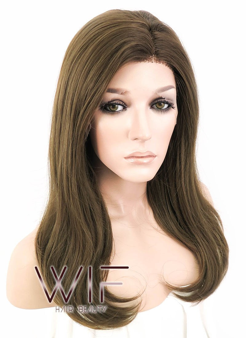 16" Medium Wavy Brown Customizable Made-To-Order Lace Front Synthetic Hair Wig LF870