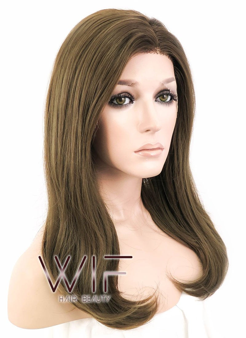 16" Medium Wavy Brown Customizable Made-To-Order Lace Front Synthetic Hair Wig LF870