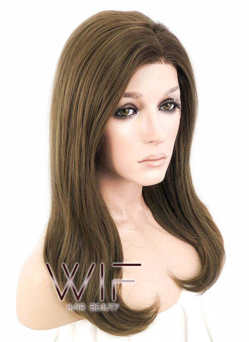 16" Medium Wavy Brown Customizable Made-To-Order Lace Front Synthetic Hair Wig LF870
