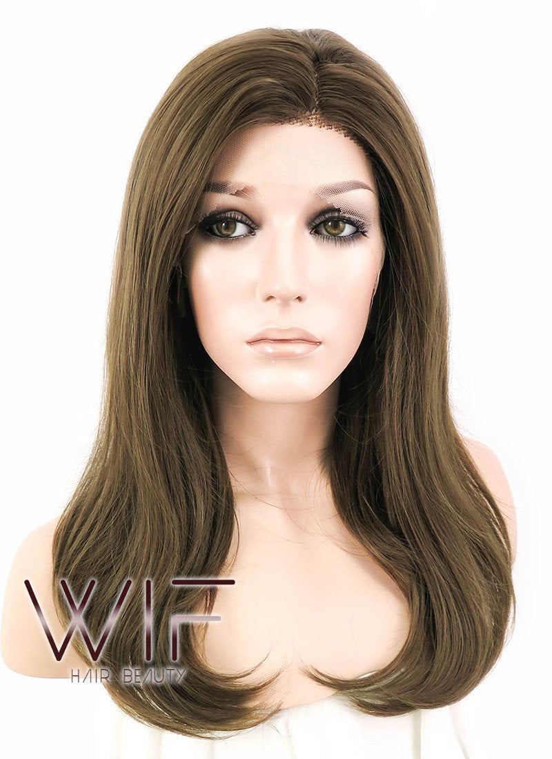 16" Medium Wavy Brown Customizable Made-To-Order Lace Front Synthetic Hair Wig LF870