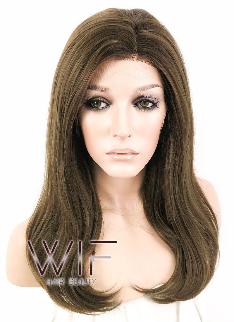 16" Medium Wavy Brown Customizable Made-To-Order Lace Front Synthetic Hair Wig LF870