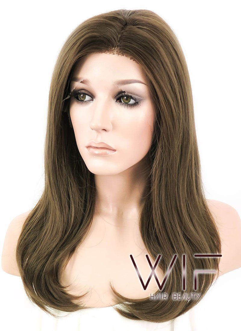 16" Medium Wavy Brown Customizable Made-To-Order Lace Front Synthetic Hair Wig LF870