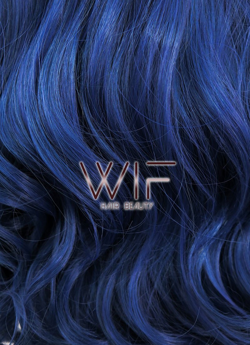 24" Wavy Dark Blue With Dark Roots Lace Front Synthetic Wig LF876