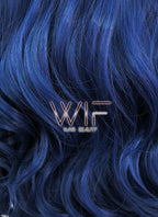24" Wavy Dark Blue With Dark Roots Lace Front Synthetic Wig LF876