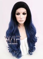 24" Wavy Dark Blue With Dark Roots Lace Front Synthetic Wig LF876