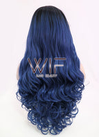 24" Wavy Dark Blue With Dark Roots Lace Front Synthetic Wig LF876