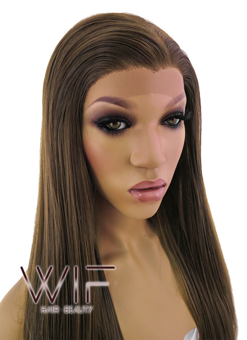 24" Long Straight Brown Lace Front Synthetic Hair Wig LFB006