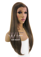 24" Long Straight Brown Lace Front Synthetic Hair Wig LFB006