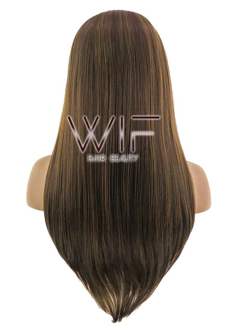 24" Long Straight Brown Lace Front Synthetic Hair Wig LFB006