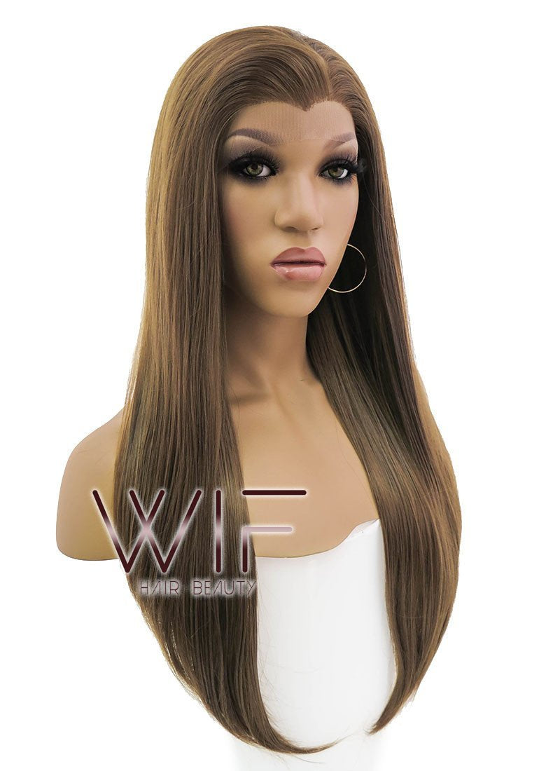 Angelina Jolie Inspired 24" Long Straight Brown Lace Front Synthetic Hair Wig LFB019 