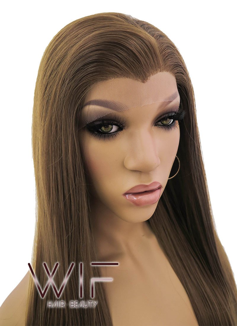 Eva Mendes Inspired 24" Long Straight Brown Lace Front Synthetic Hair Wig LFB019 