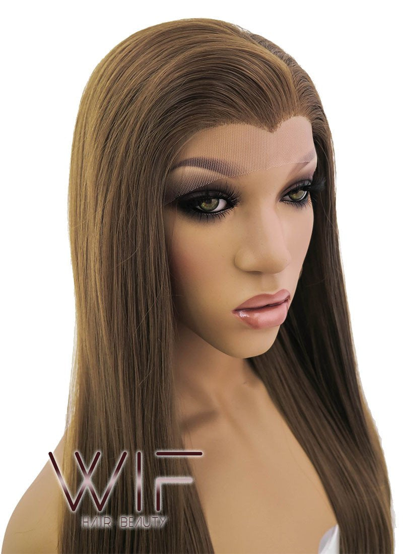 24" Long Straight Brown Lace Front Synthetic Hair Wig LFB019