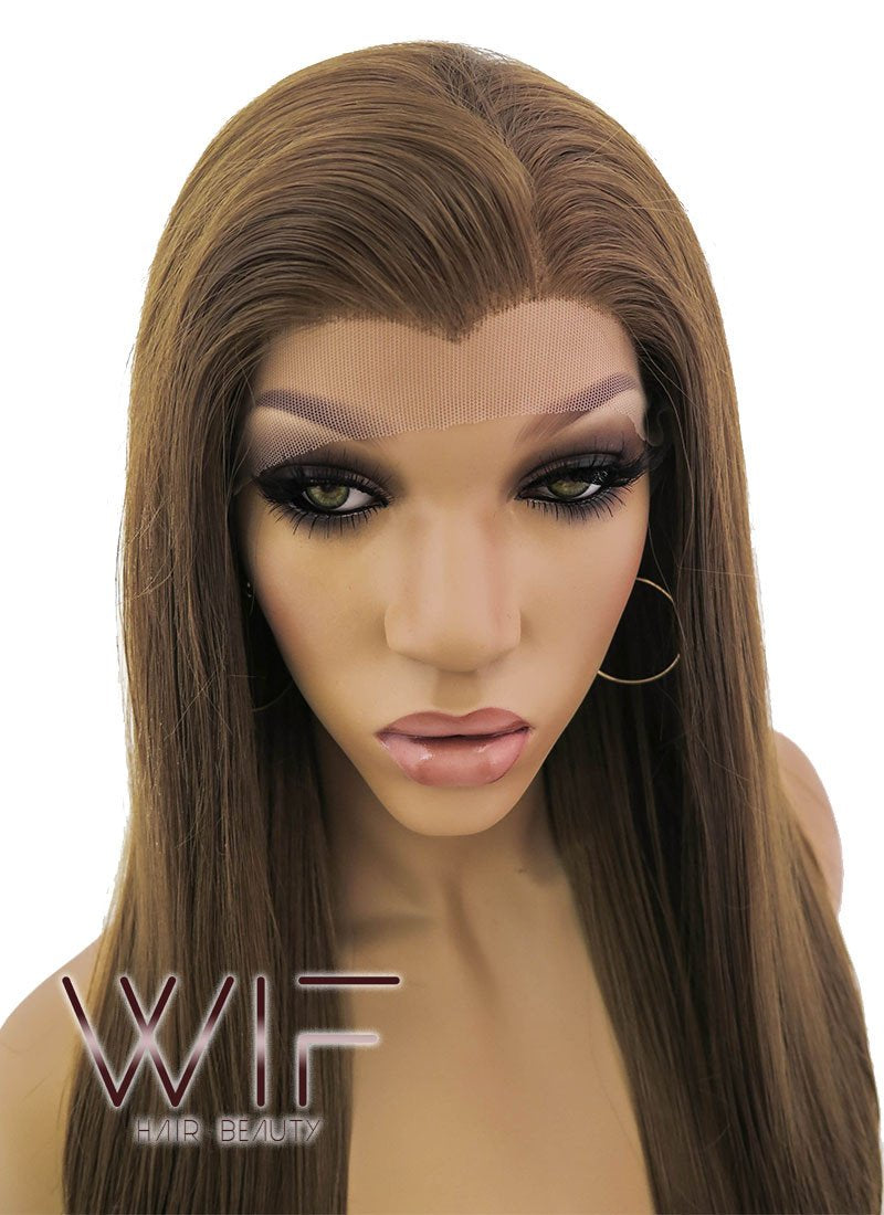 24" Long Straight Brown Lace Front Synthetic Hair Wig LFB019