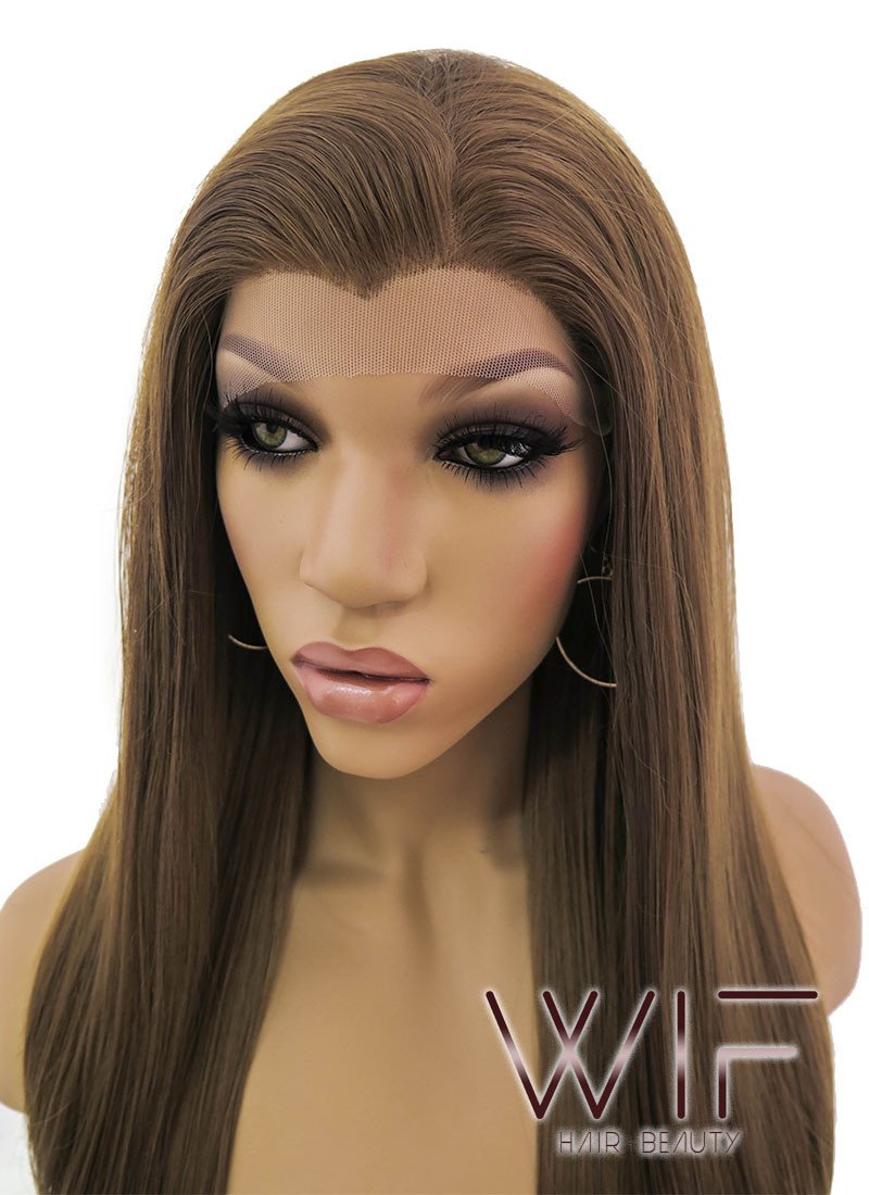 24" Long Straight Brown Lace Front Synthetic Hair Wig LFB019