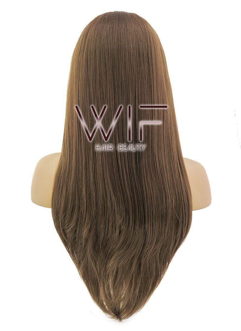 24" Long Straight Brown Lace Front Synthetic Hair Wig LFB019