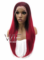 24" Long Straight 2 Tone Red Lace Front Synthetic Hair Wig LFB033
