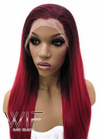 24" Long Straight 2 Tone Red Lace Front Synthetic Hair Wig LFB033