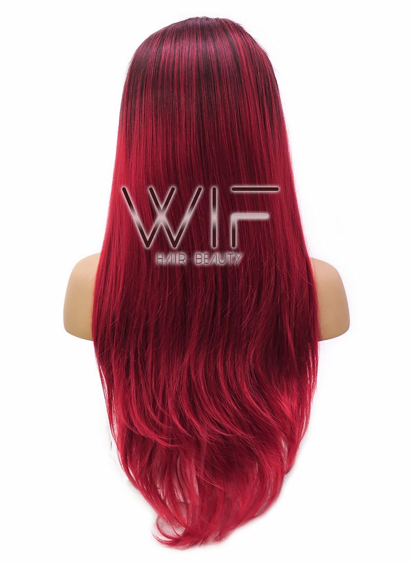 24" Long Straight 2 Tone Red Lace Front Synthetic Hair Wig LFB033
