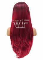 24" Long Straight 2 Tone Red Lace Front Synthetic Hair Wig LFB033