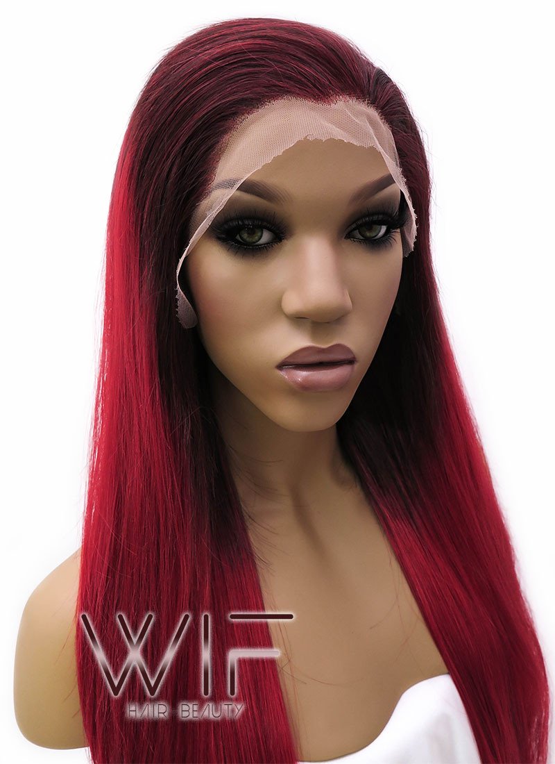 24" Long Straight 2 Tone Red Lace Front Synthetic Hair Wig LFB033
