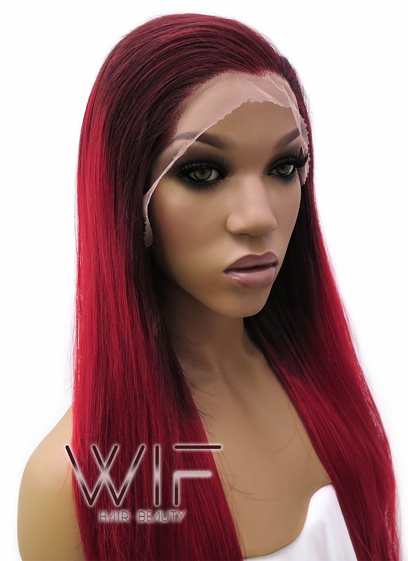 24" Long Straight 2 Tone Red Lace Front Synthetic Hair Wig LFB033
