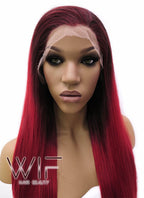 24" Long Straight 2 Tone Red Lace Front Synthetic Hair Wig LFB033