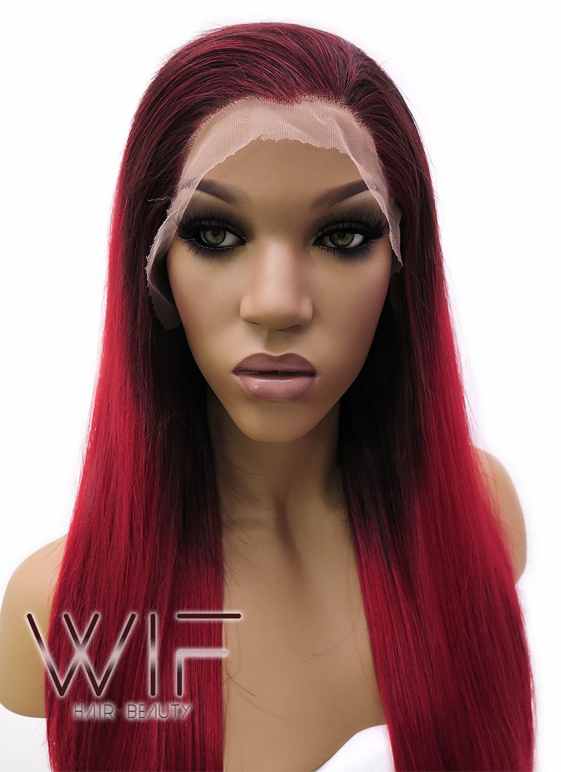24" Long Straight 2 Tone Red Lace Front Synthetic Hair Wig LFB033