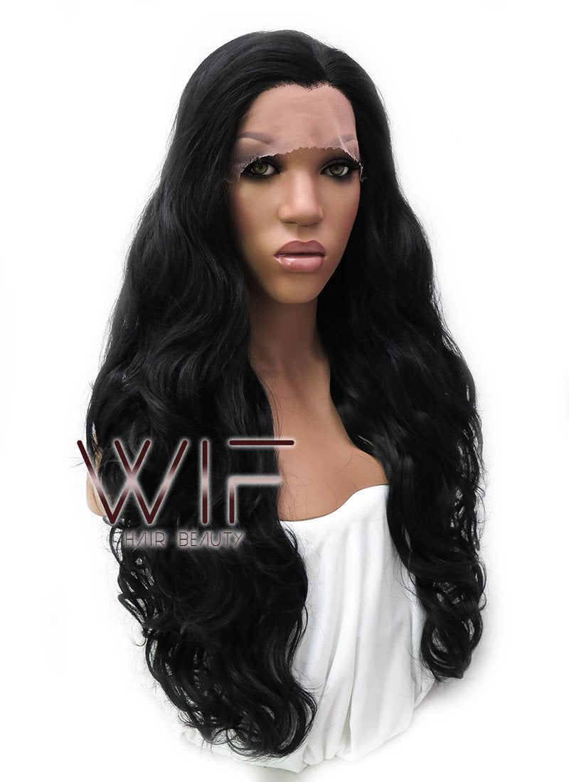 26" Long Curly Jet Black Lace Front Synthetic Hair Wig LFB070 Katy Perry Inspired
