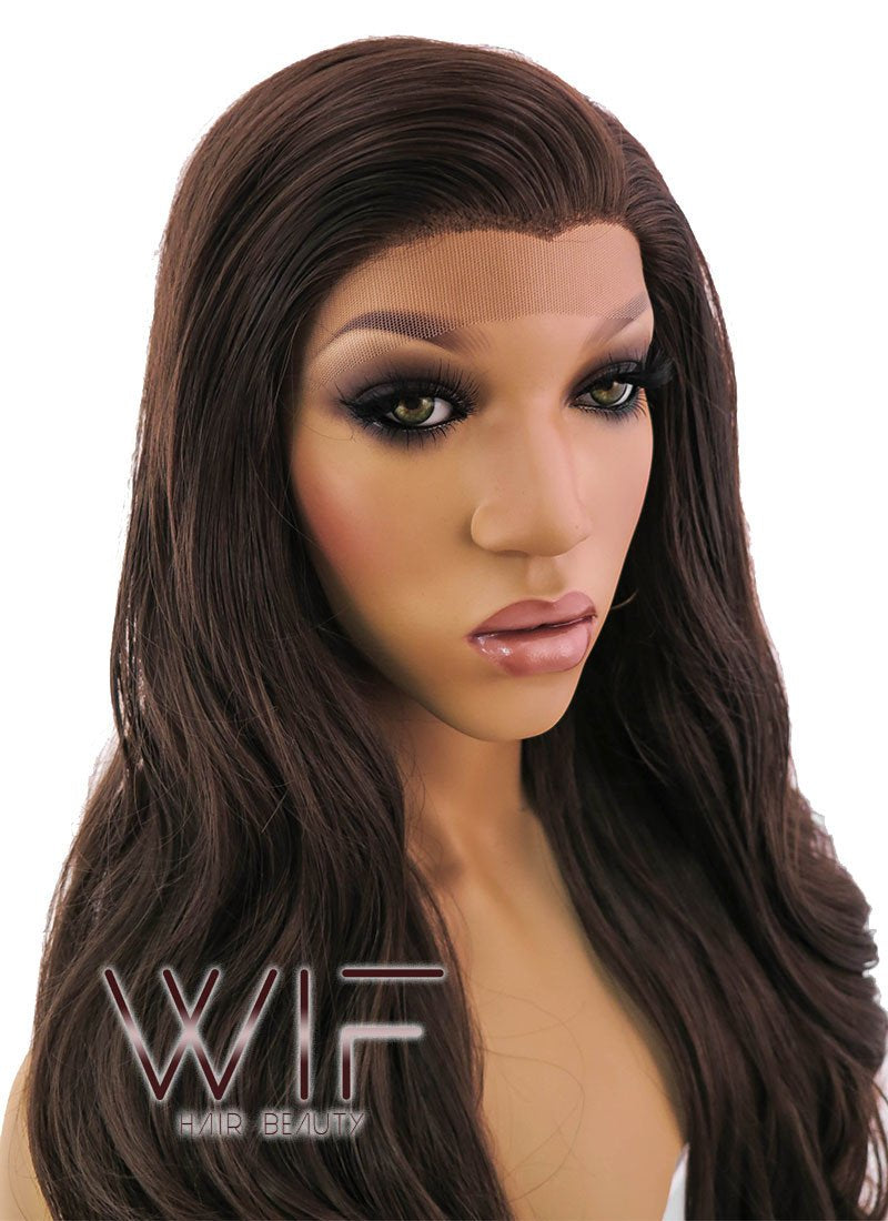 26" Long Curly Brown Lace Front Synthetic Hair Wig LFB081