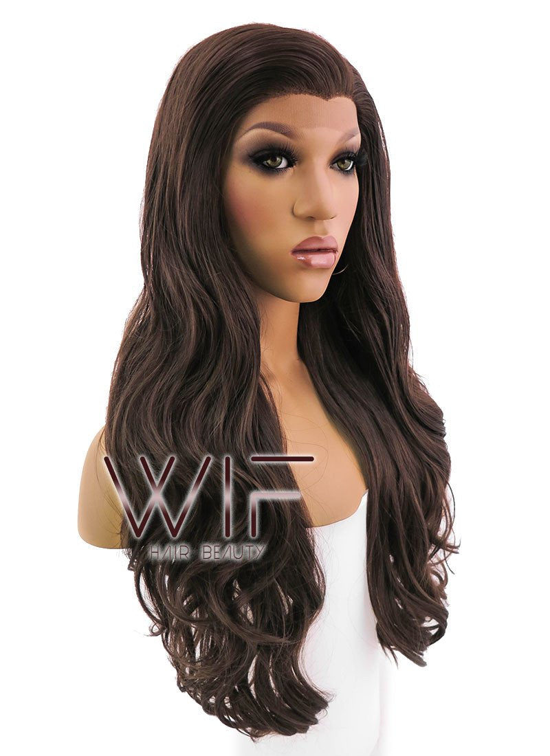 26" Long Curly Brown Lace Front Synthetic Hair Wig LFB081