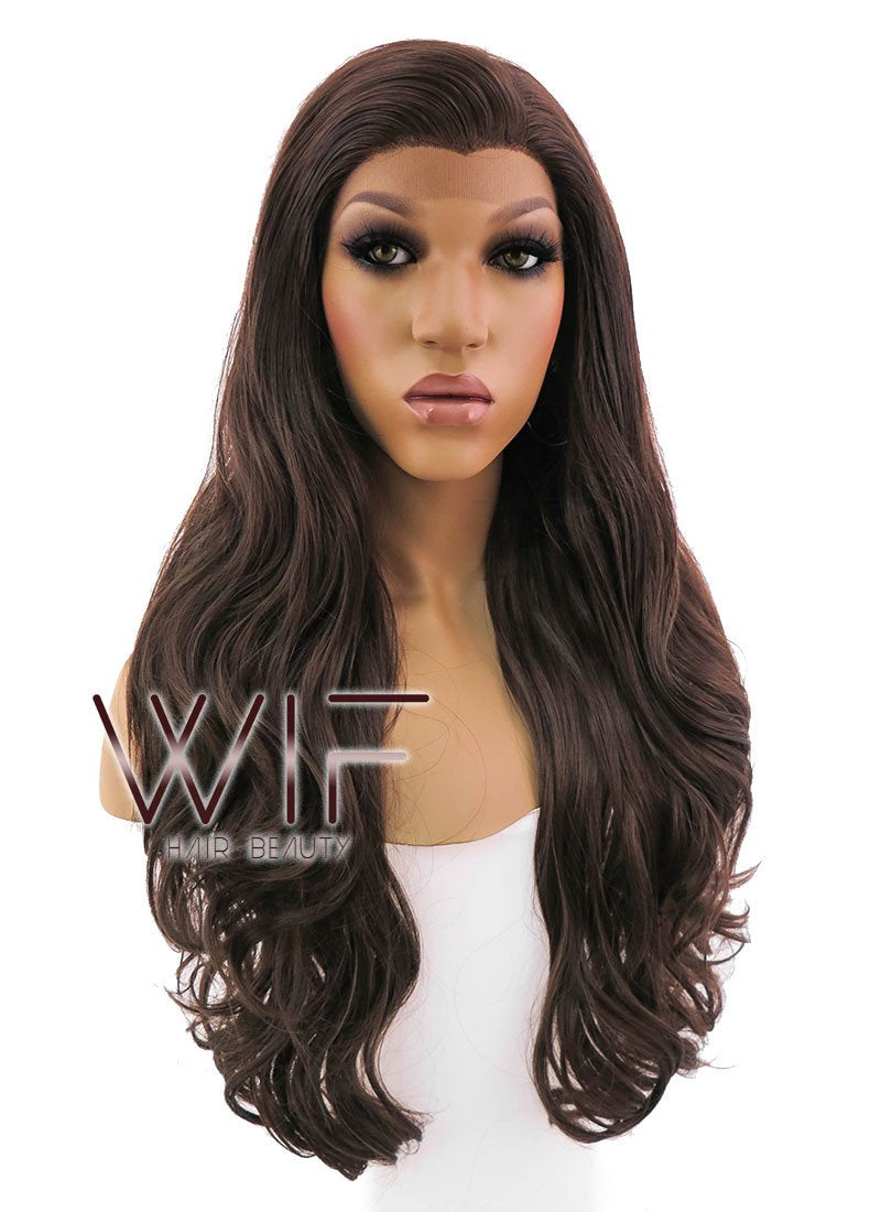 26" Long Curly Brown Lace Front Synthetic Hair Wig LFB081