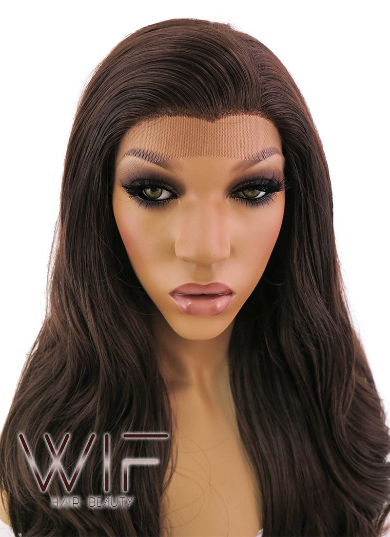26" Long Curly Brown Lace Front Synthetic Hair Wig LFB081