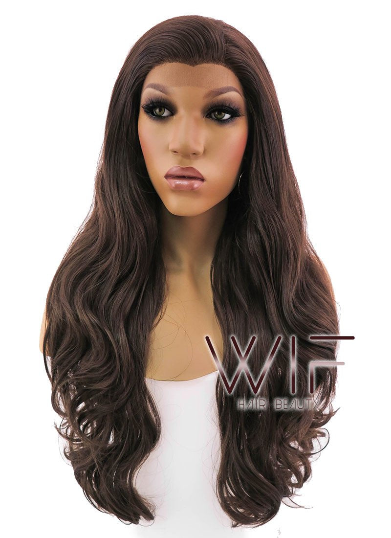 26" Long Curly Brown Lace Front Synthetic Hair Wig LFB081