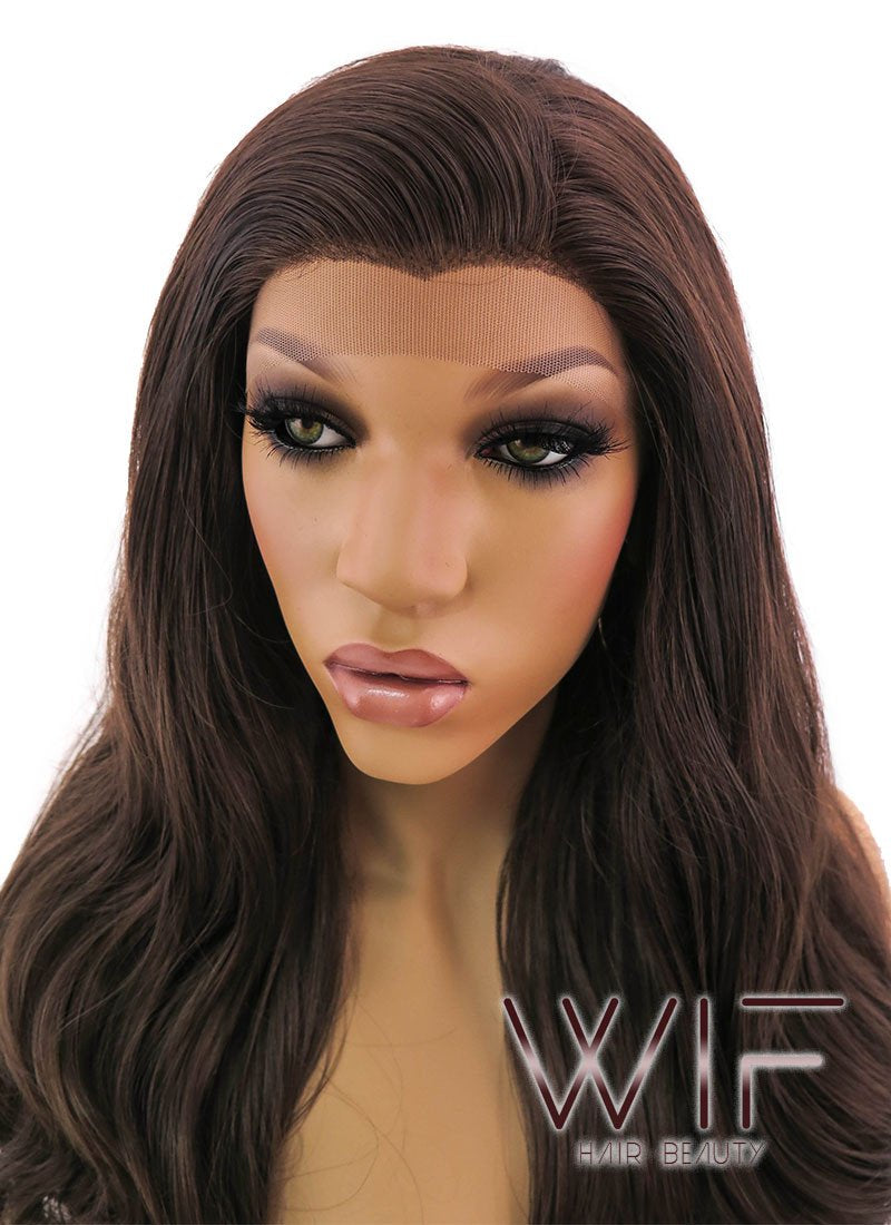 26" Long Curly Brown Lace Front Synthetic Hair Wig LFB081