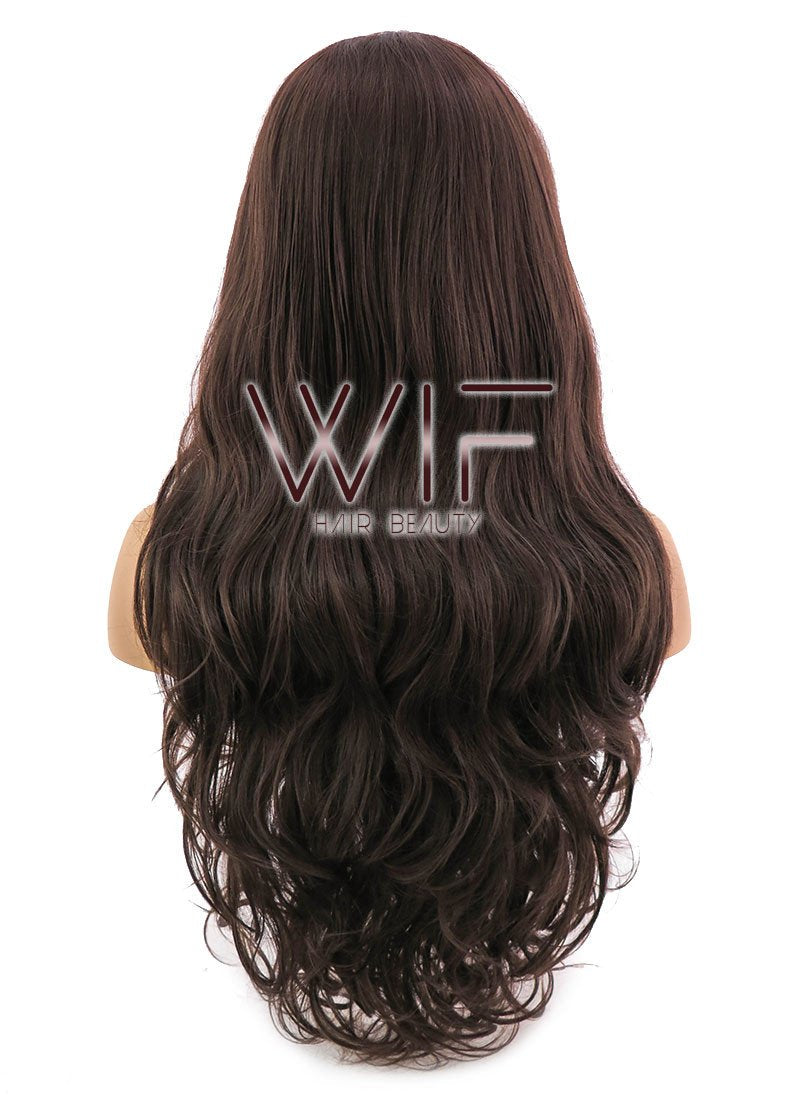 26" Long Curly Brown Lace Front Synthetic Hair Wig LFB081
