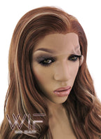 26" Long Curly Brown Mixed Blonde Heat Resistant Lace Front Synthetic Hair Wig LFB083