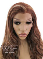 26" Long Curly Brown Mixed Blonde Heat Resistant Lace Front Synthetic Hair Wig LFB083