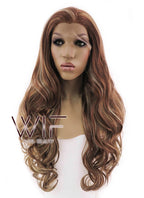26" Long Curly Brown Mixed Blonde Heat Resistant Lace Front Synthetic Hair Wig LFB083
