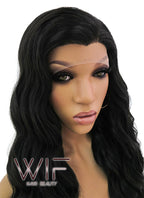 24" Long Curly Natural Black Lace Front Synthetic Hair Wig LFB095