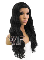 24" Long Curly Natural Black Lace Front Synthetic Hair Wig LFB095