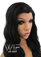 24" Long Curly Natural Black Lace Front Synthetic Hair Wig LFB095