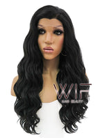 24" Long Curly Natural Black Lace Front Synthetic Hair Wig LFB095